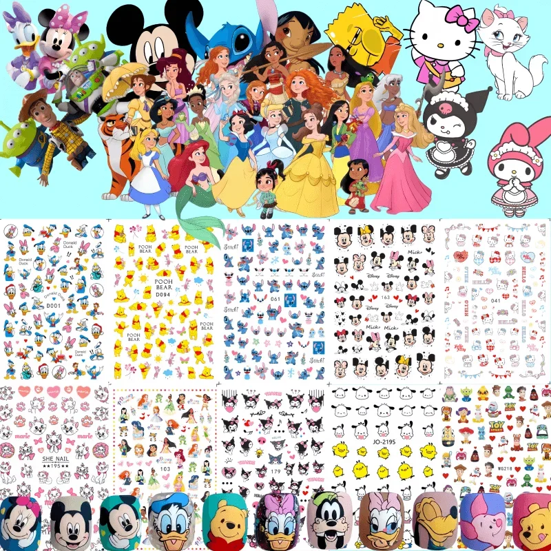 

1PCS New Disney Cartoon Mickey Nail Stickers Cute HelloKitty Nail Supplies Anime Toy Story Lion King Mary Cat Stickers For Nails