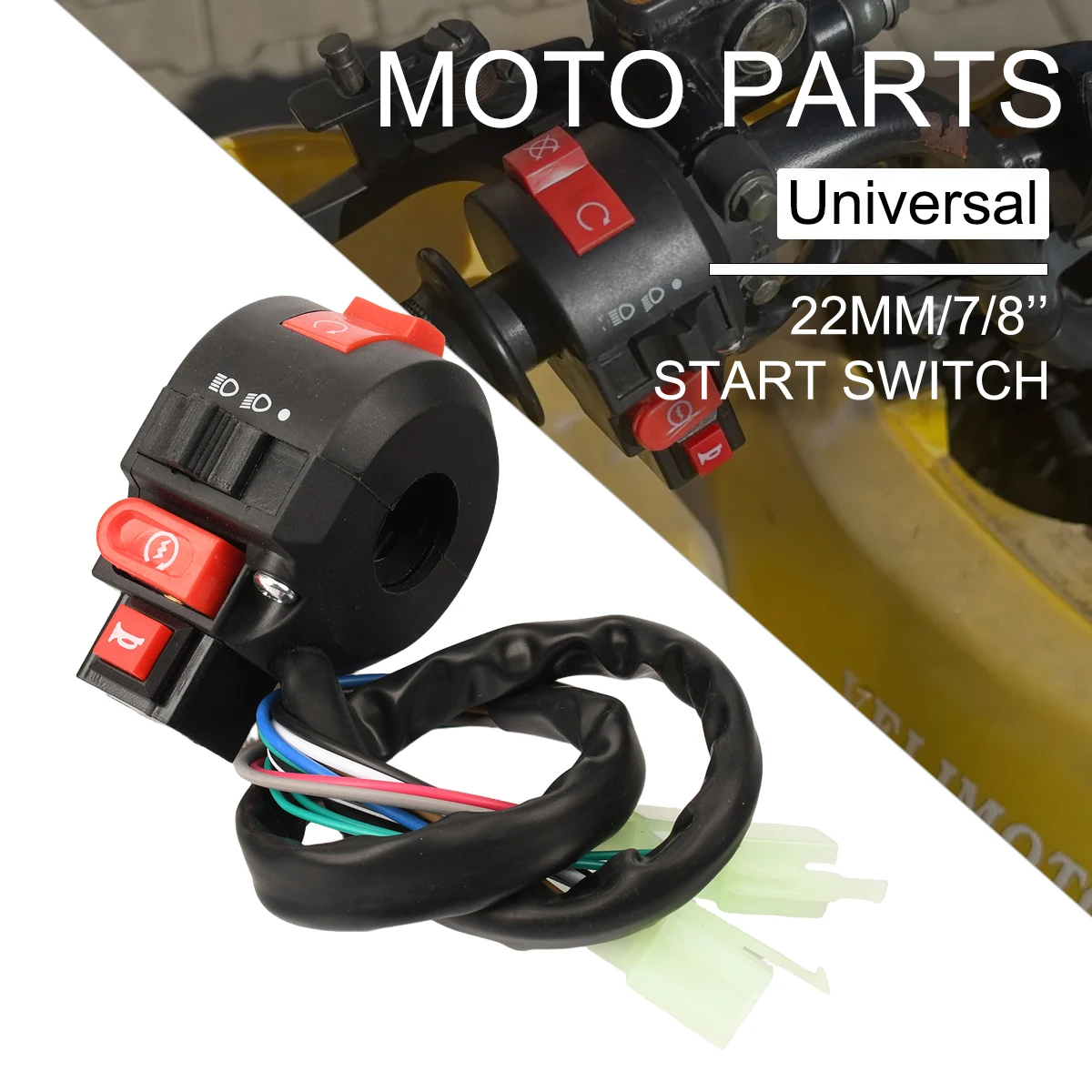 

Universal ATV Fits 22mm 7/8" Handlebar 10 Wire Female Connector Kill Light Start Switch For 50cc 70cc 90cc 110cc 150cc 250cc