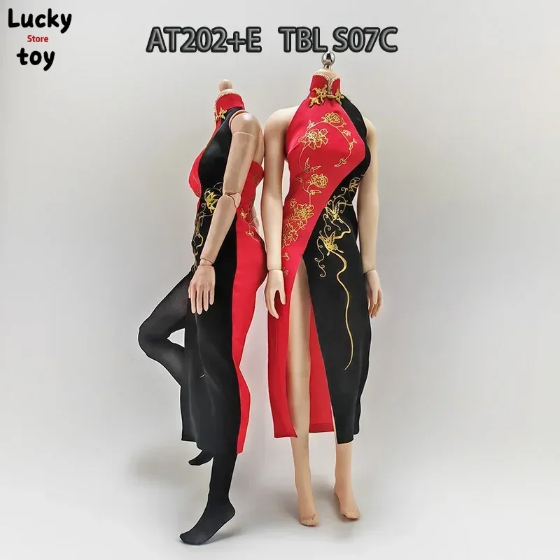 1/6 Scale Female Cheongsam Dress Colorblock Printed Slit Clothes for 12 Inch Action Figures Soldier TBL AT203 Doll Body