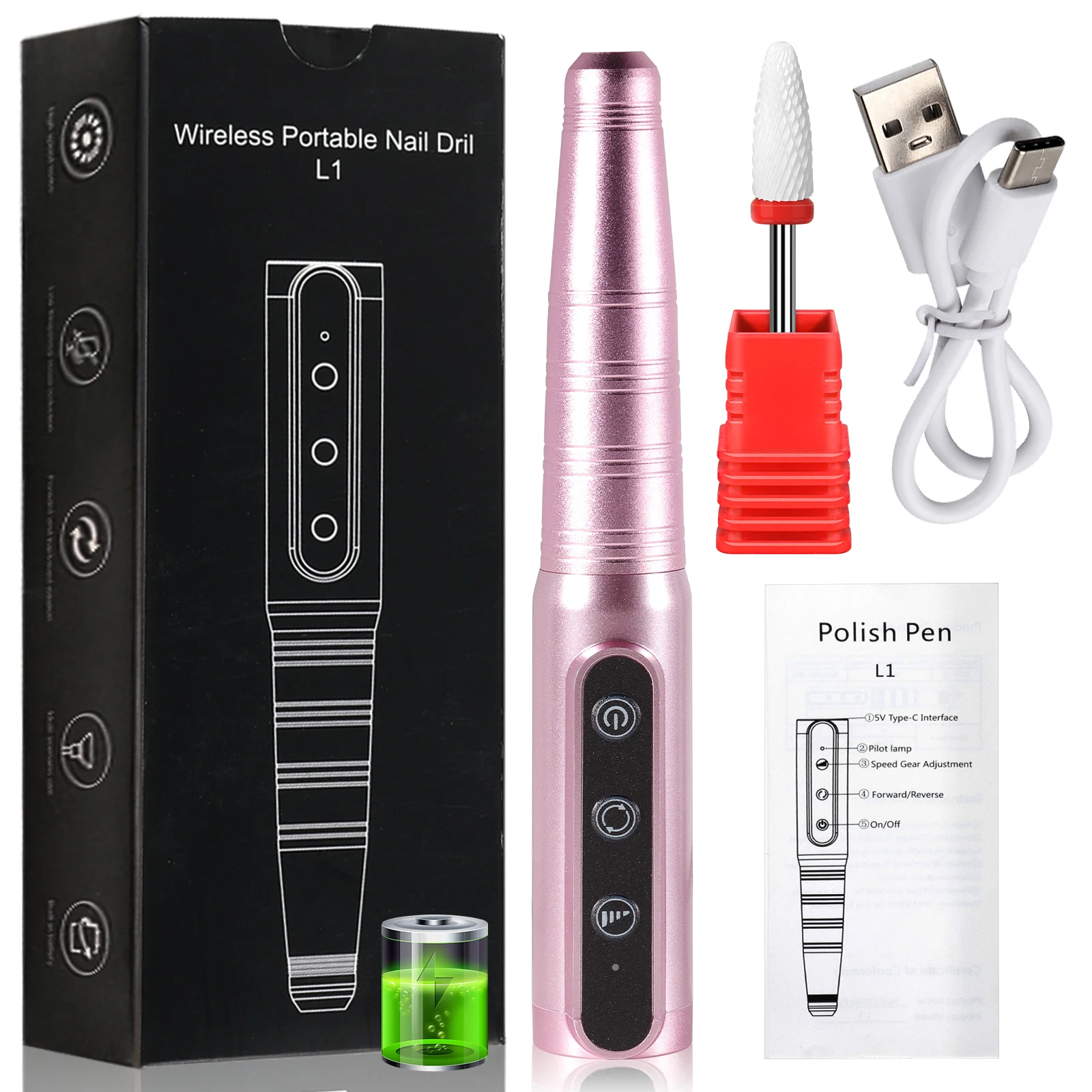 

Professional Nail Drill Machine USB Nail File Polishing Pen Rechargeable Nail Drill Machine Portable Manicure Drill Salon Tool