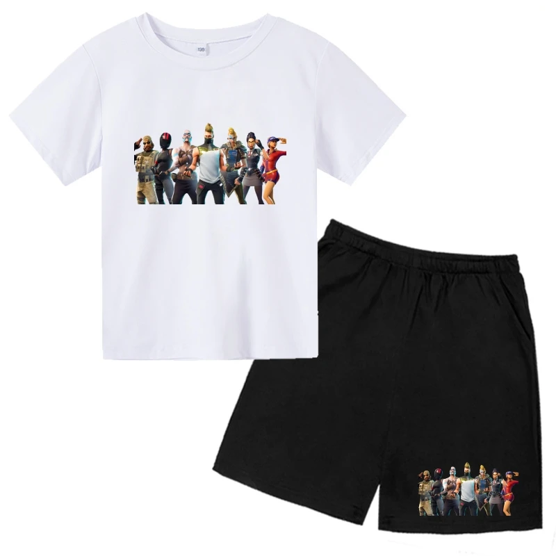 fashion night NPC T-shirt short sleeved+shorts 3-12 year children's casual game set boys  girls fort t-shirt shorts suits