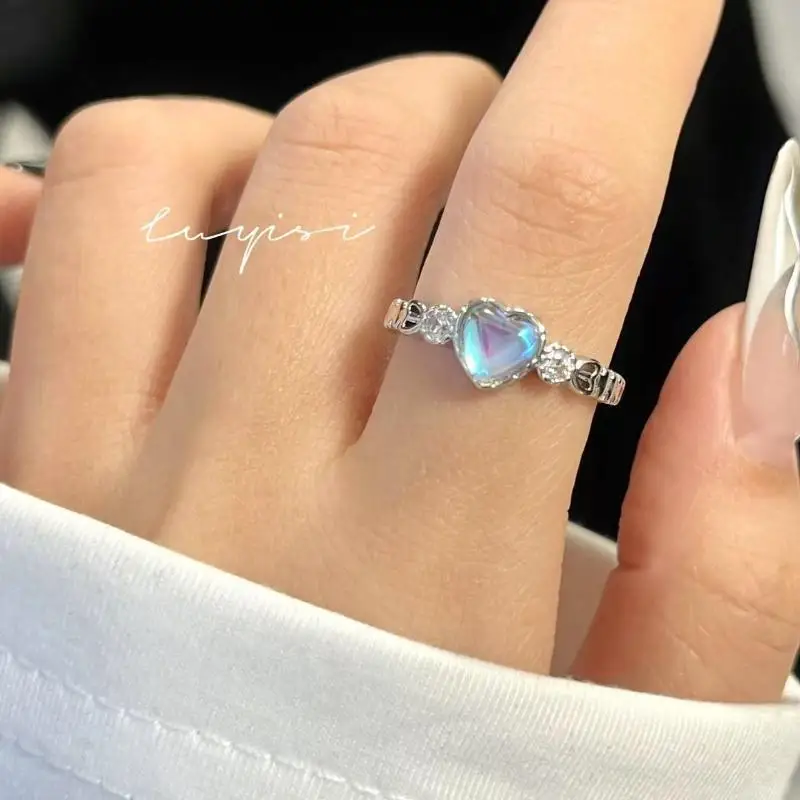 Heart Stackable Ring Shiny Zircon Side Stones Sweet Dainty Finger Band for Women Anniversary Gift
