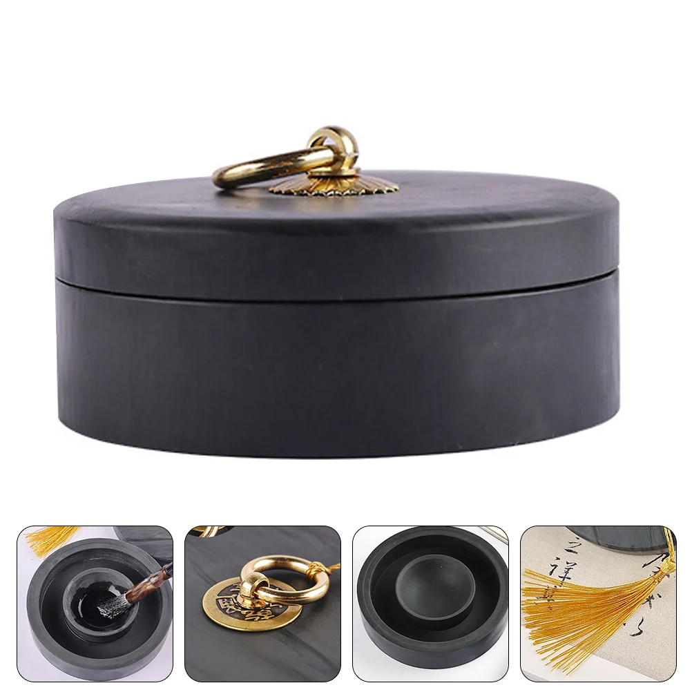 

Covered Inkstone Inkwell Classical Style Chinese Painting Inkslab Inkstones Round Calligraphy Supplies