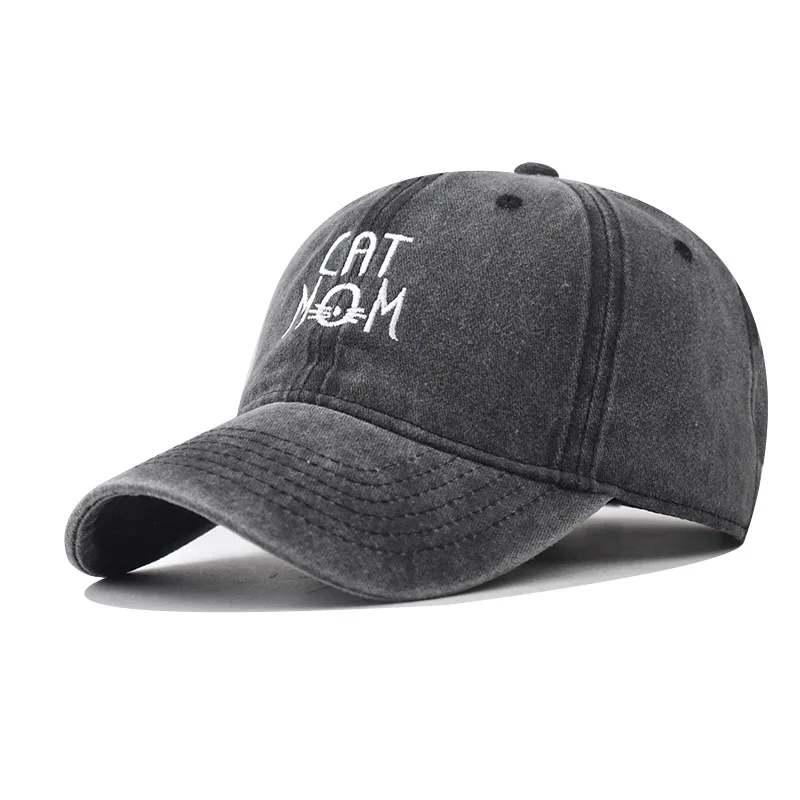

Washed Soft Top Cotton Baseball Cap for Men Women Unisex CAT MOM Embroidery Sun Protection Hat Outdoor Sports