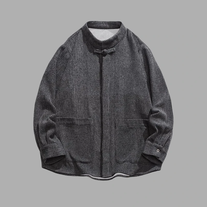 

Retro Chinese Sle Men's Thiened Woolen Jaet Loose Fit Autumn Winter Coat with Button Closure Warm Simple Design