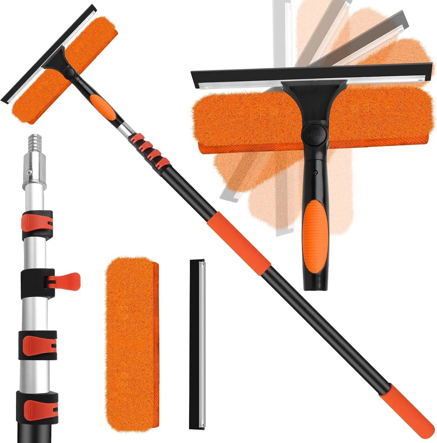 26FT High Window Cleaning Kit with 180 Rotatable Squeegee, 2-in-1, 5-20FT Adjustable Pole, 2 Squeegees & 2 Microfiber Cloths