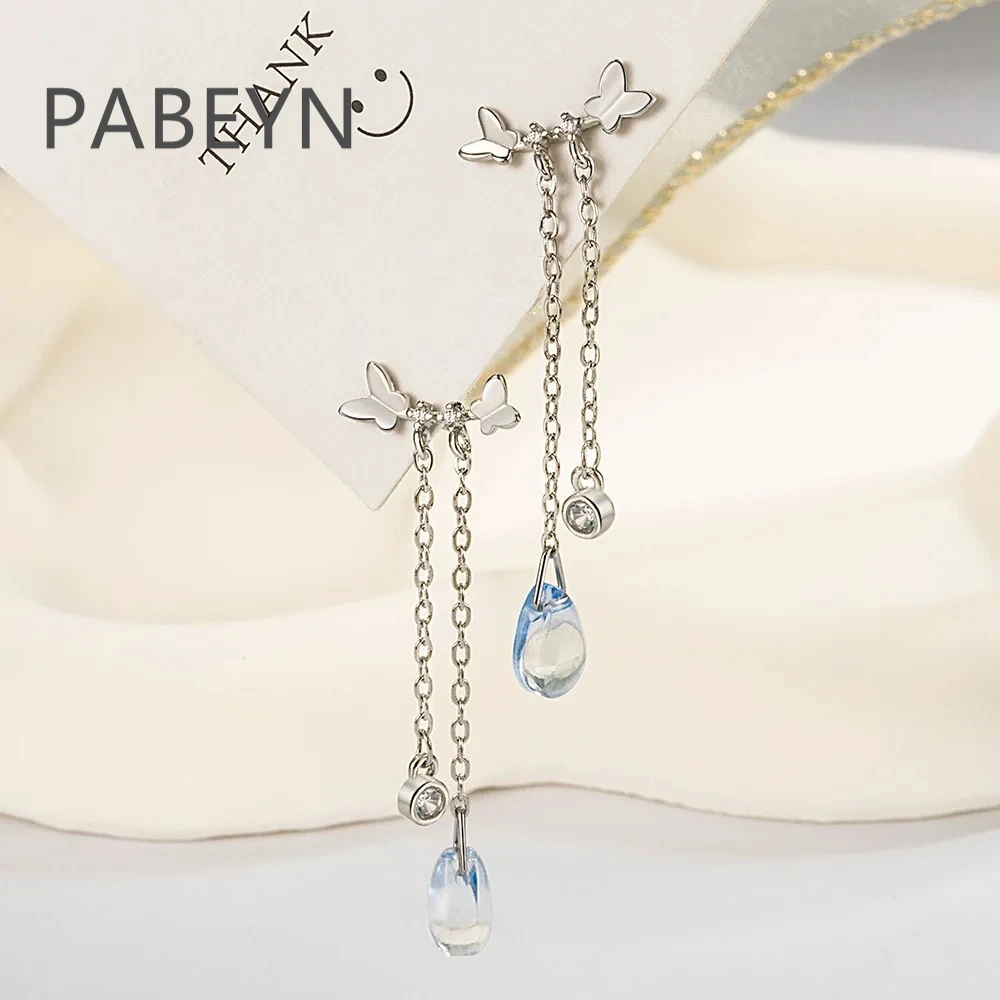 925 Sterling Silver Stylish Sweet Butterfly Tassel Water Drop Zircon Earrings Birthday Party Anniversary Gift