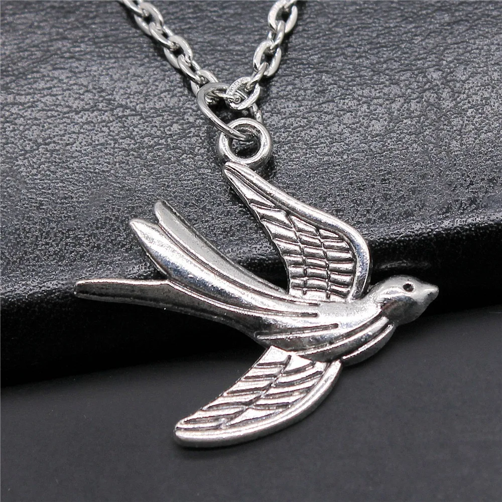 Dropshipping Antique Silver Color 30x28mm Swallow Bird Pendant Necklace For Women