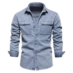 Men Denim Coats Jacket Turn Down Collar Single Breasted Full Sleeve Casual Regular Coat Splice Autumn Spring Simple Jackets 2025
