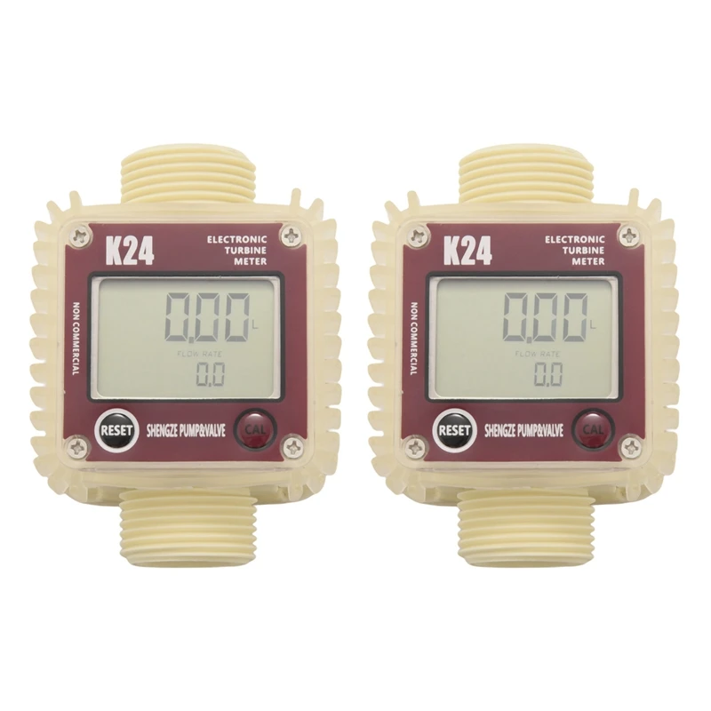 2X K24 Turbine Digital Oil Fuel Flow Meter Gauge For Chemicals Liquid Water