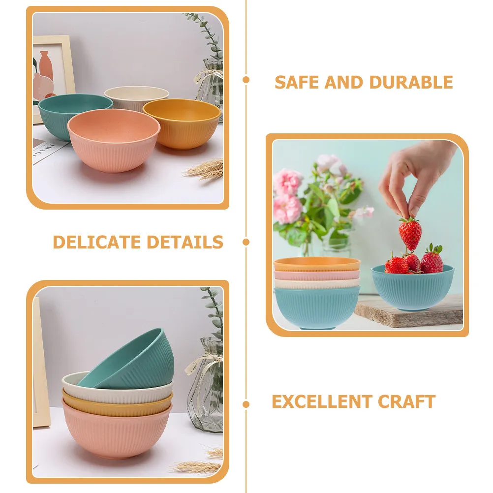 

Набор из 4 прочных небьющихся кухонных мисок из пшеничной соломы для еды, использования на природе и в путешествиях