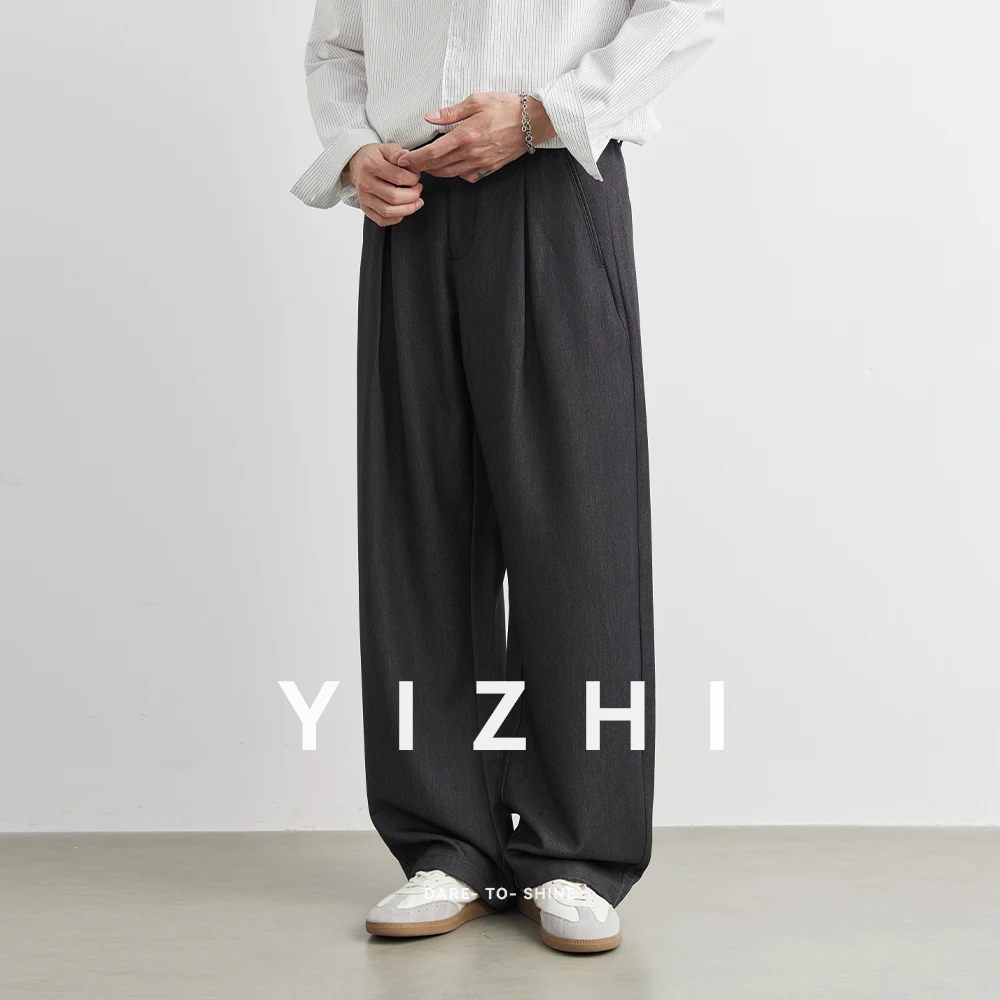 2025 خريف جديد موضة الرجال البدلة سراويل تقليدية الشباب الحضري مرونة الخصر تصميم فضفاض مستقيم الطابق التطهير السراويل الرجال السراويل #5