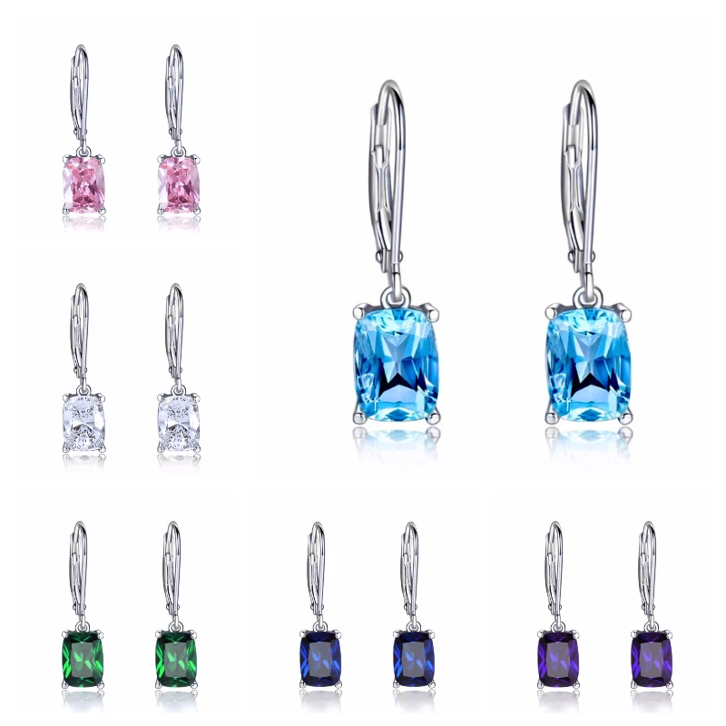 Huitan Luxus Solitaire Farbige Kubische Zirkon Tropfen Ohrringe für Frauen Einfache Elegante Hochzeit Zubehör Geschenk Heißer Trendy Schmuck