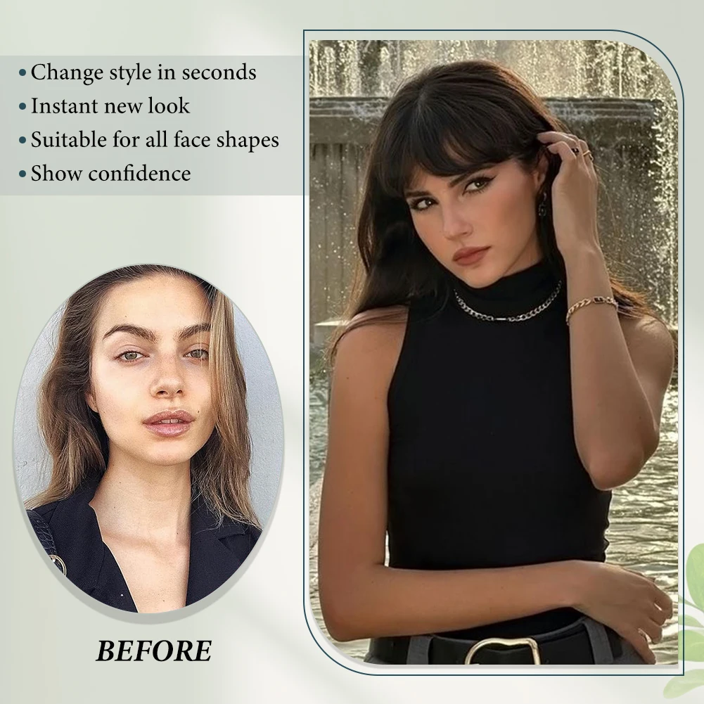 Clip in Bangs Hair 6-inch Natural Fringe Bangs Premium Synthetic Flat Bang with Temples Hair Extensions for Women Girls Daily