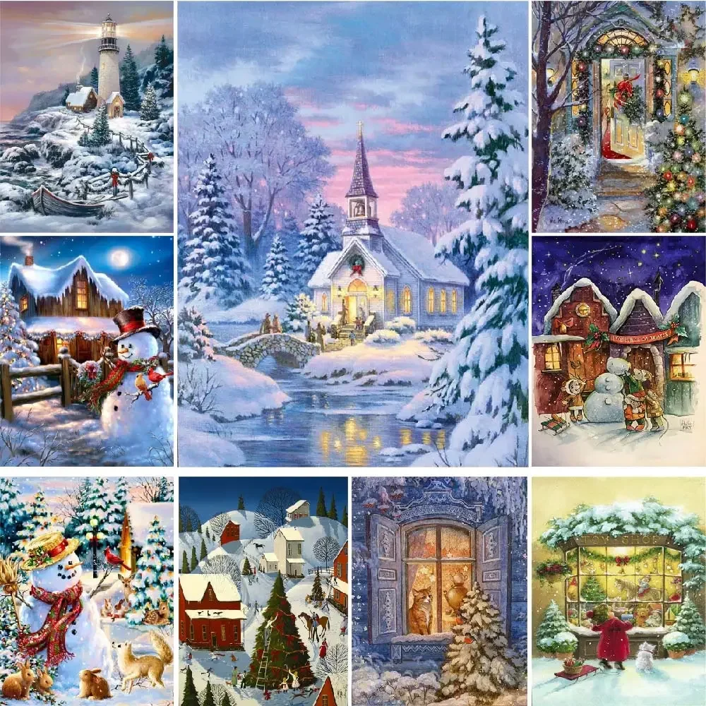 

600212 Christmas Snowman Oil Paintings Kids Picture For Drawing By Numbers On Canvas Acrylic Paint Wall Art For Children