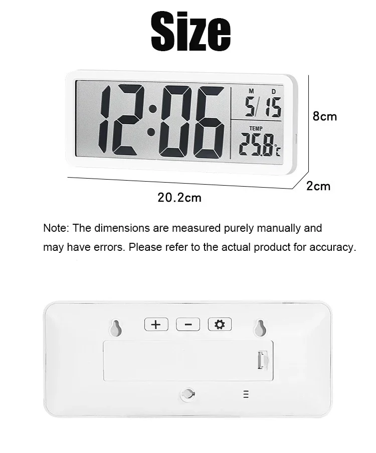 Digital Wall Clock Electronic Wall Mounted LCD Disply Clocks Multifunctional Temperature and Time Week Display Alarm Clock White