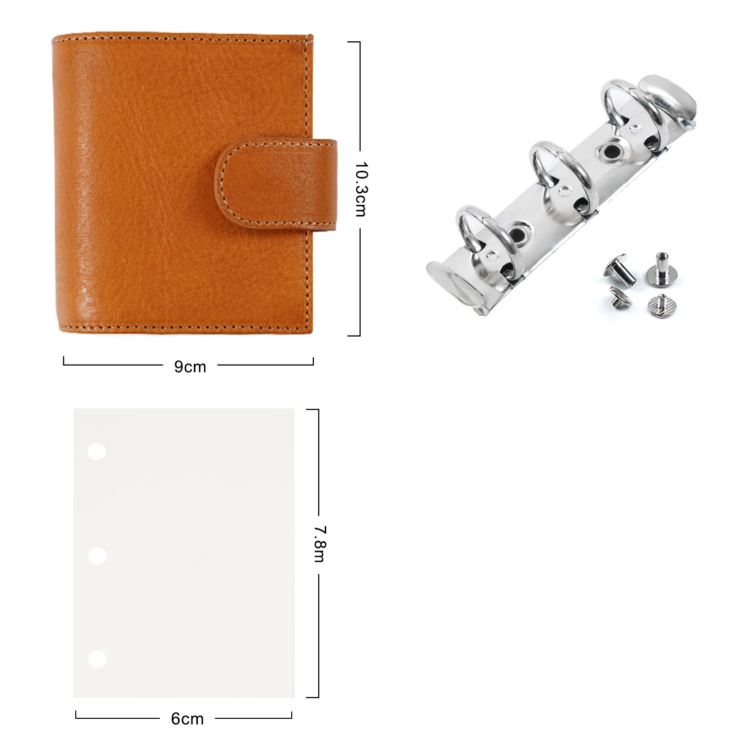 Moterm Full Grain Veg Tan Leather Regular A9 Size Rings Planner 3-hole Mini Ring Notebook with 19MM Ring Organizer Journey Diary