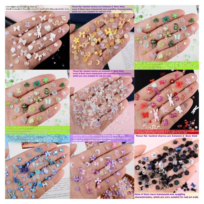 50PCS Mixed Kawaii Harz Nail art Charms 3D Blume Bogen Tiere Strass Nagel Dekorationen DIY Maniküre Professionelle Liefert