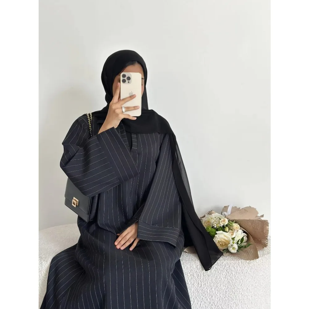 Eid Muslim Dress for Women Ramadan Striped Party Dresses Jalabiya Abaya Long Robe Morocco Dubai Kaftan Islam Vestidos Largos