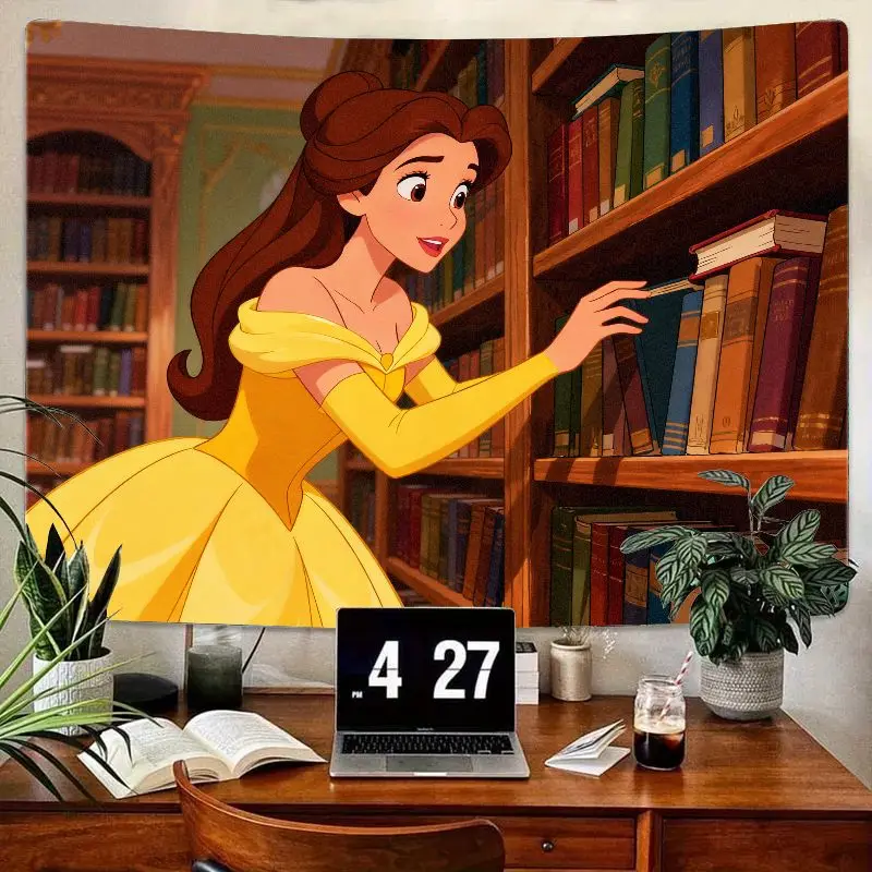 

1 шт., гобелен Disney Belle, эстетический полиэстер, настенное искусство для спальни, гостиной, декор в общежитии, подарок для любителей книг, фанатов принцесс