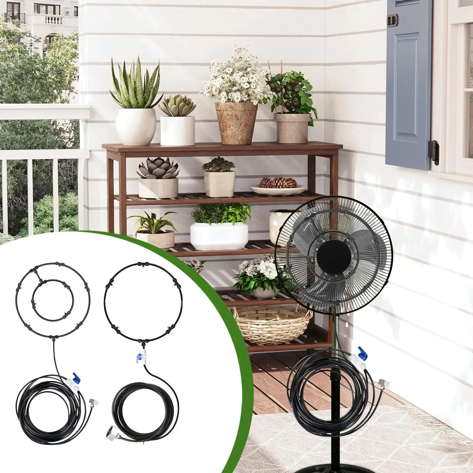 

Fan Mister Kit Fan Misters For Cooling Outdoor Air Purification 8-Meter Hose Multi-Nozzle Sprayer For Dog Kennel BBQ Patio