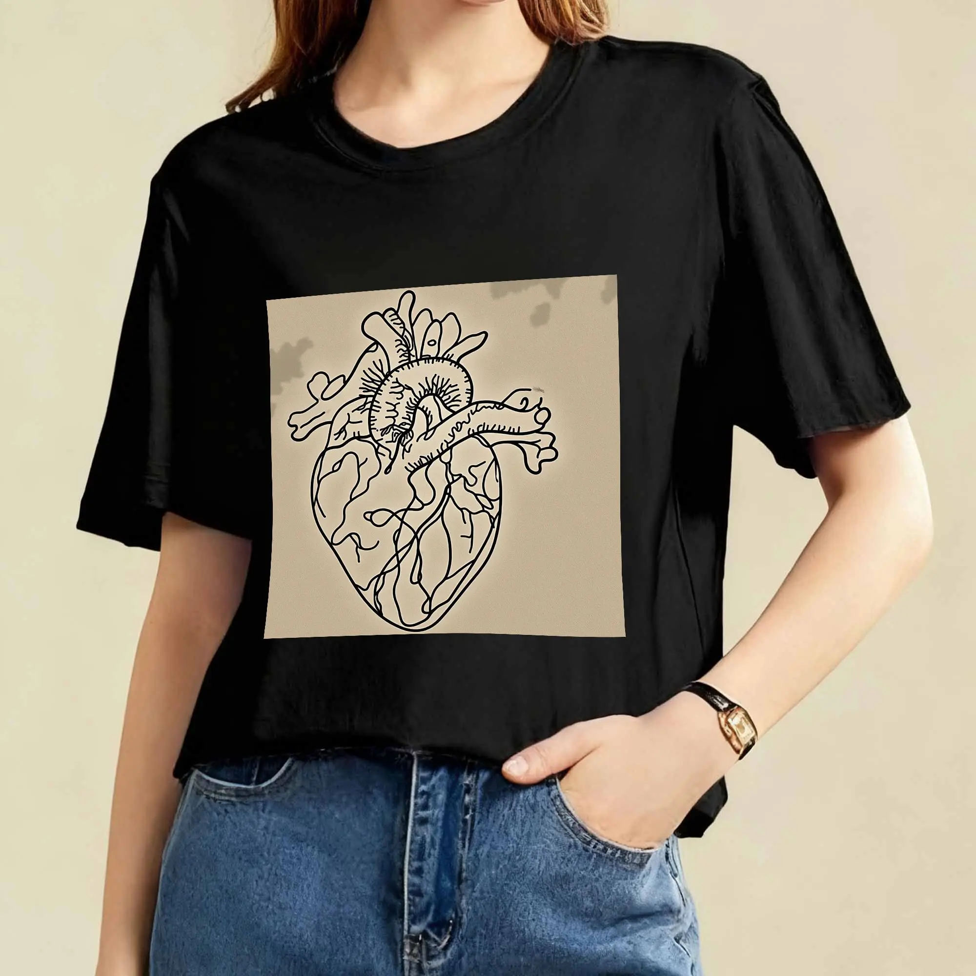 

Black & White Heart Design 180g Soft Cotton Tee