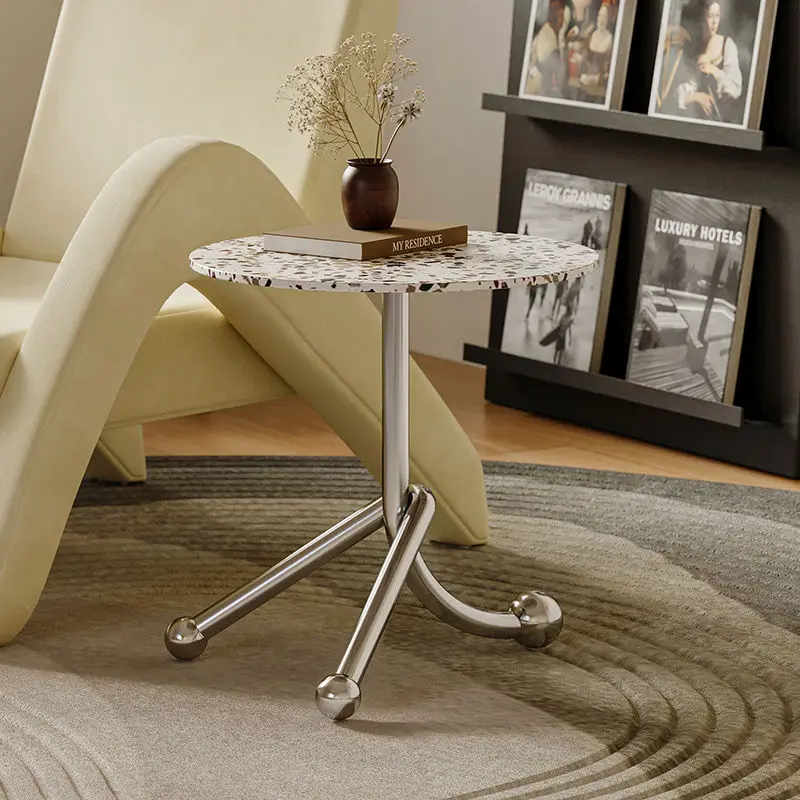 French retro terrazzo edge table, sofa edge small round table, Nordic sofa movable corner tables