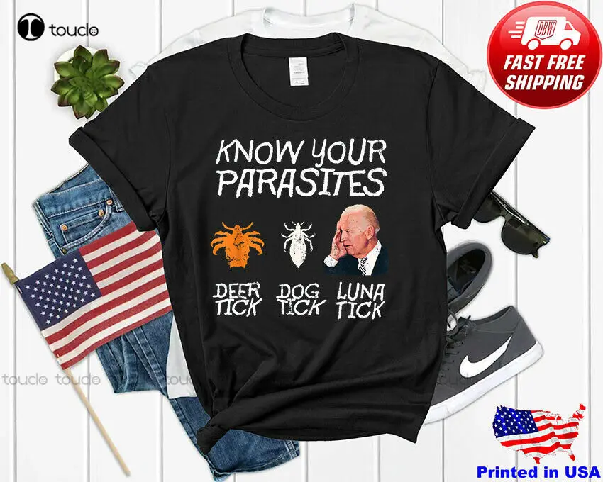 Novo saber seus parasitas anti joe biden milho pop trump sonolento assustador fraude camisa das mulheres crewneck tshirt algodão Xs-5Xl unisex