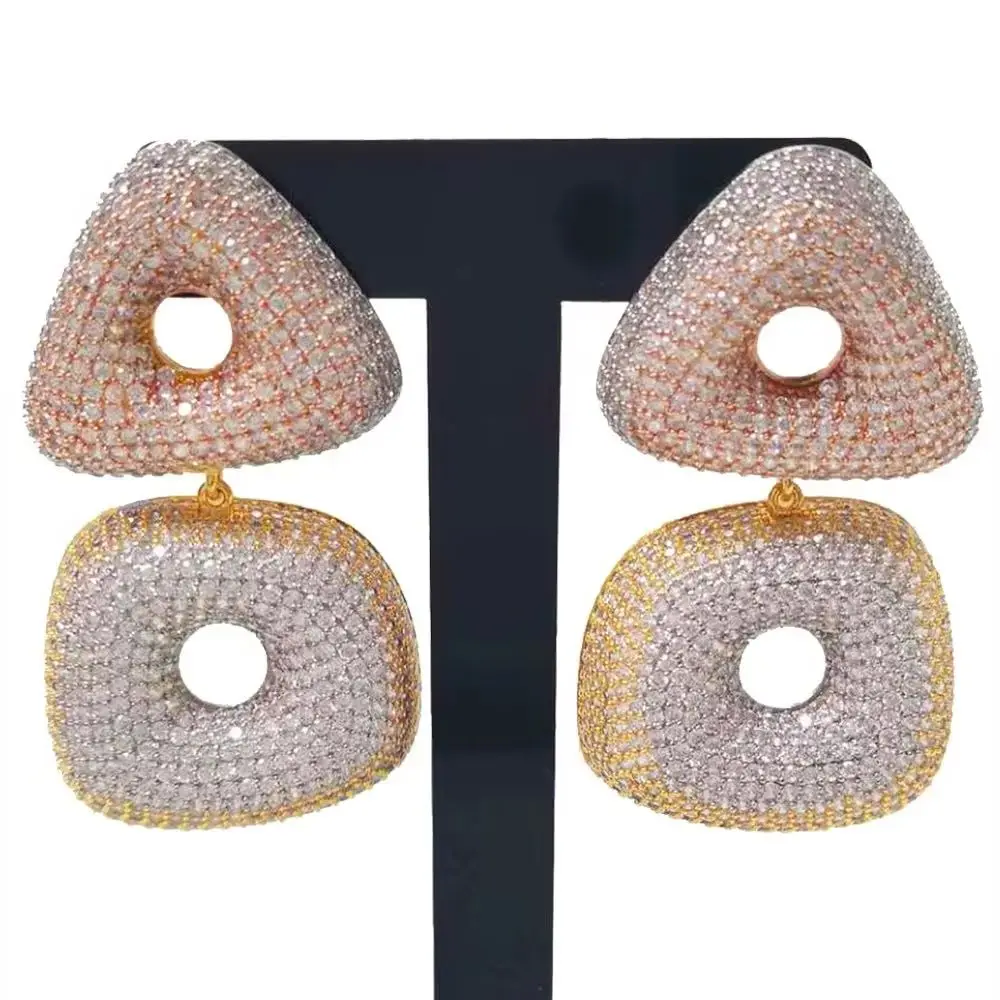 

Missvikki Luxury Geometric Pendant Drop Earrings For Women Wedding Party Shiny Full CZ Earrings Fashion Jewelry High Quality