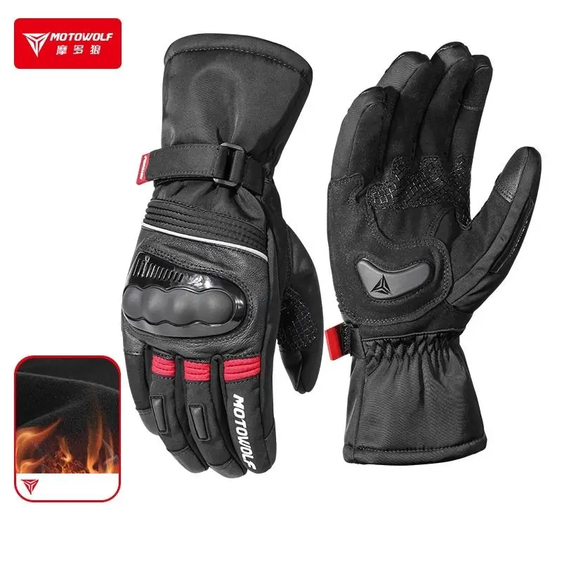 Motowolf Winter Motorcycle Thermal  Gloves Men Leather Windproof Cycling Gloves Fleece Waterproof Motocross Gloves Moto Equipmen