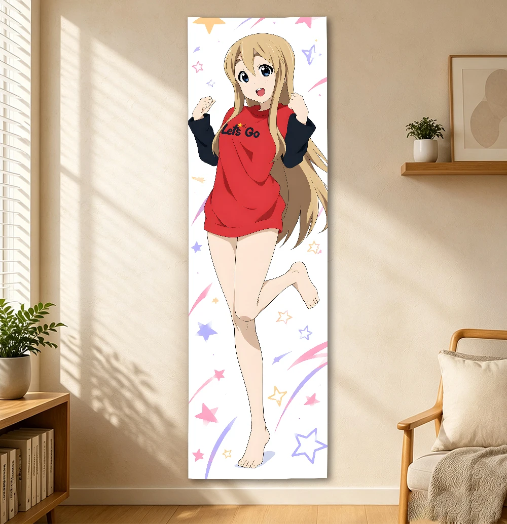 K‑On Anime Vertical Long Tapestry Cute Blonde Girl Character Wall Hanging Colorful Star Background Wall Cloth Otaku Bedroom Dorm
