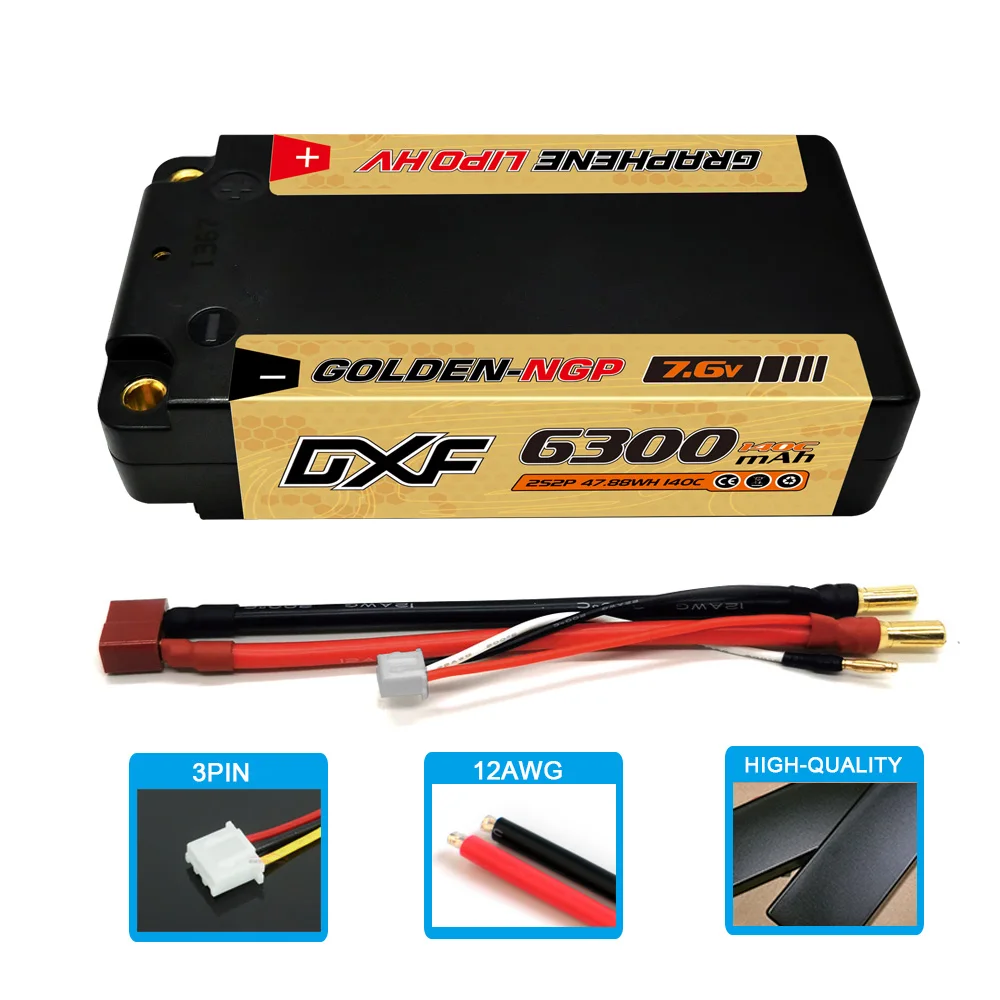 DXF 2S Shorty Lipo Battery 7.6V 140C 6300mAh 5mm T Plug Hardcase For 1/10 Buggy Truggy Offroad Boat Car Truck RACING Helicopter