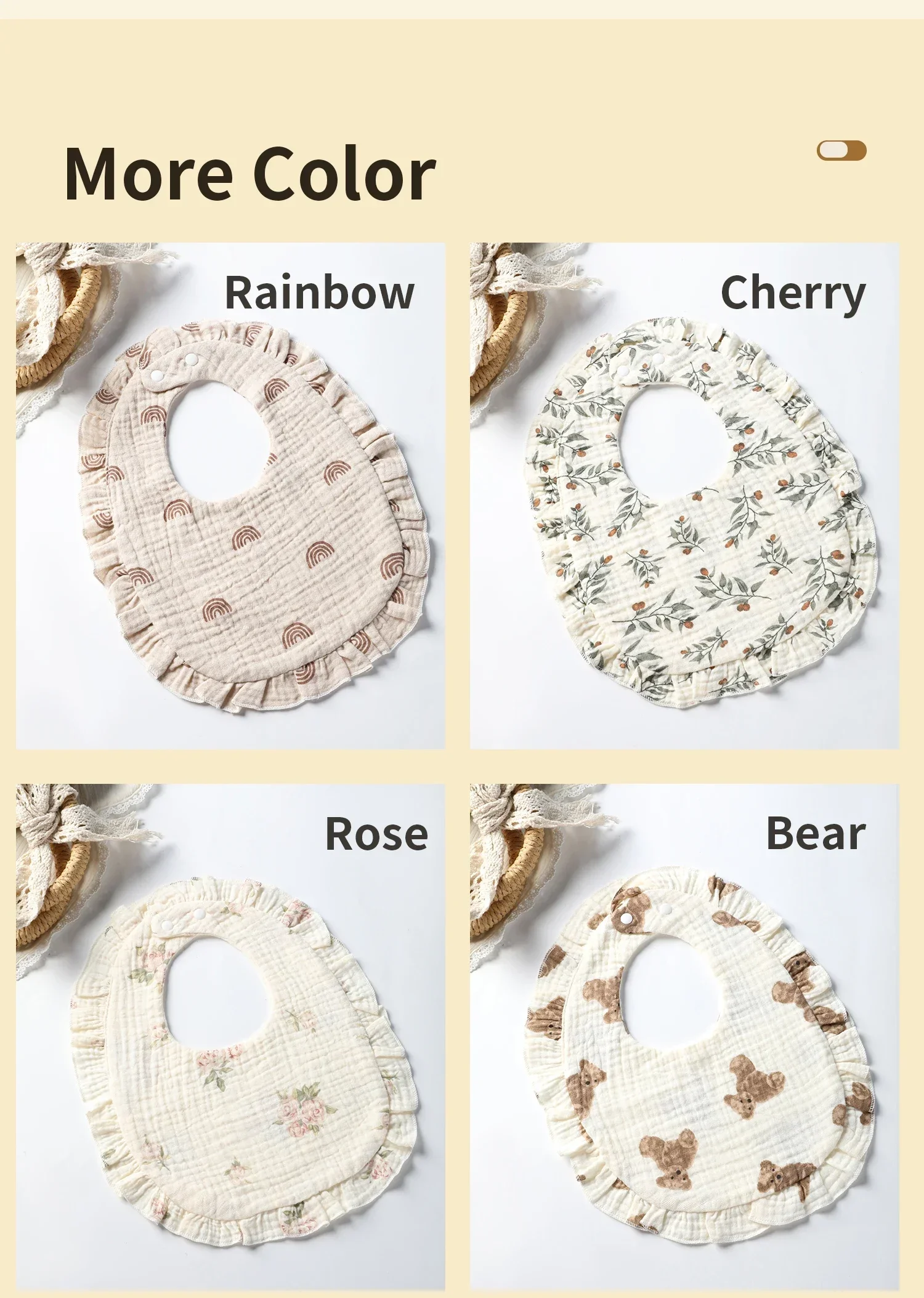 New Ruffled Edge Muslin Cotton Baby lace Bibs Hair Bows Girls Headbands Flower Print Saliva Towel Feeding Burp Cloths Scarf