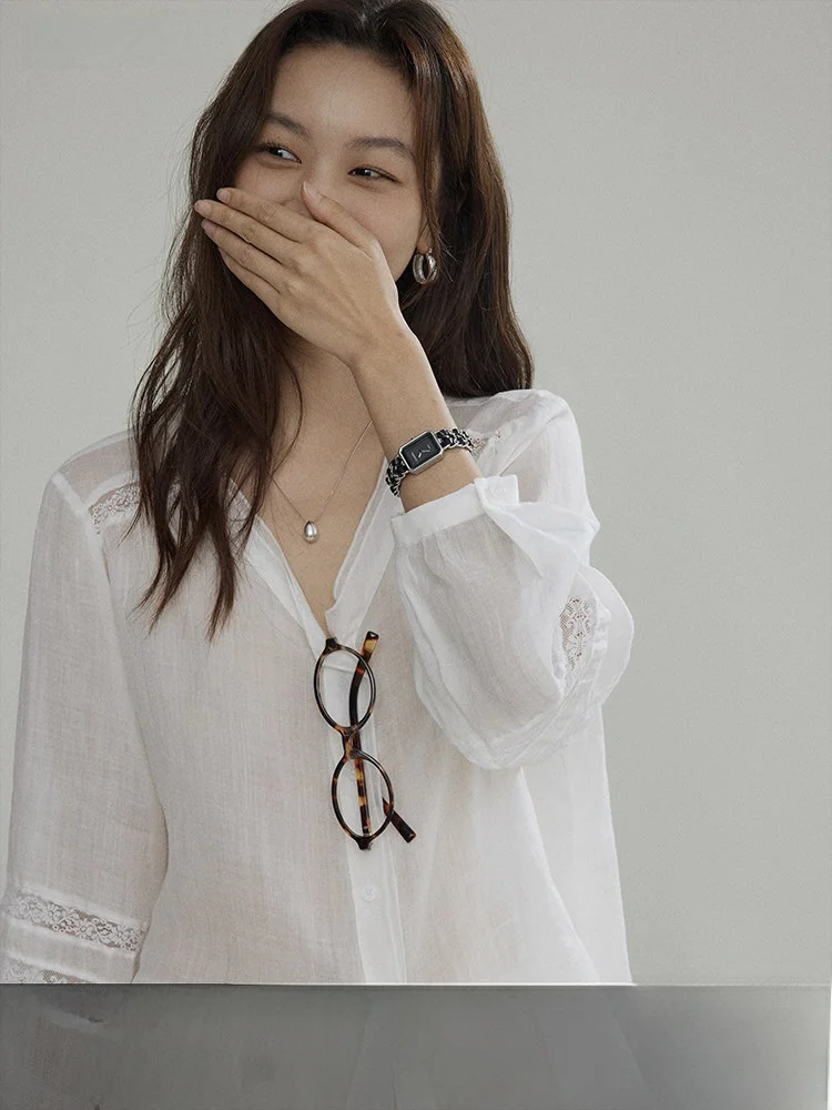 

Joli Choose Summer New V-ne Embroidered Linen Bubble Sve irt Women Ele Small ence irt Pure Color Commute S...