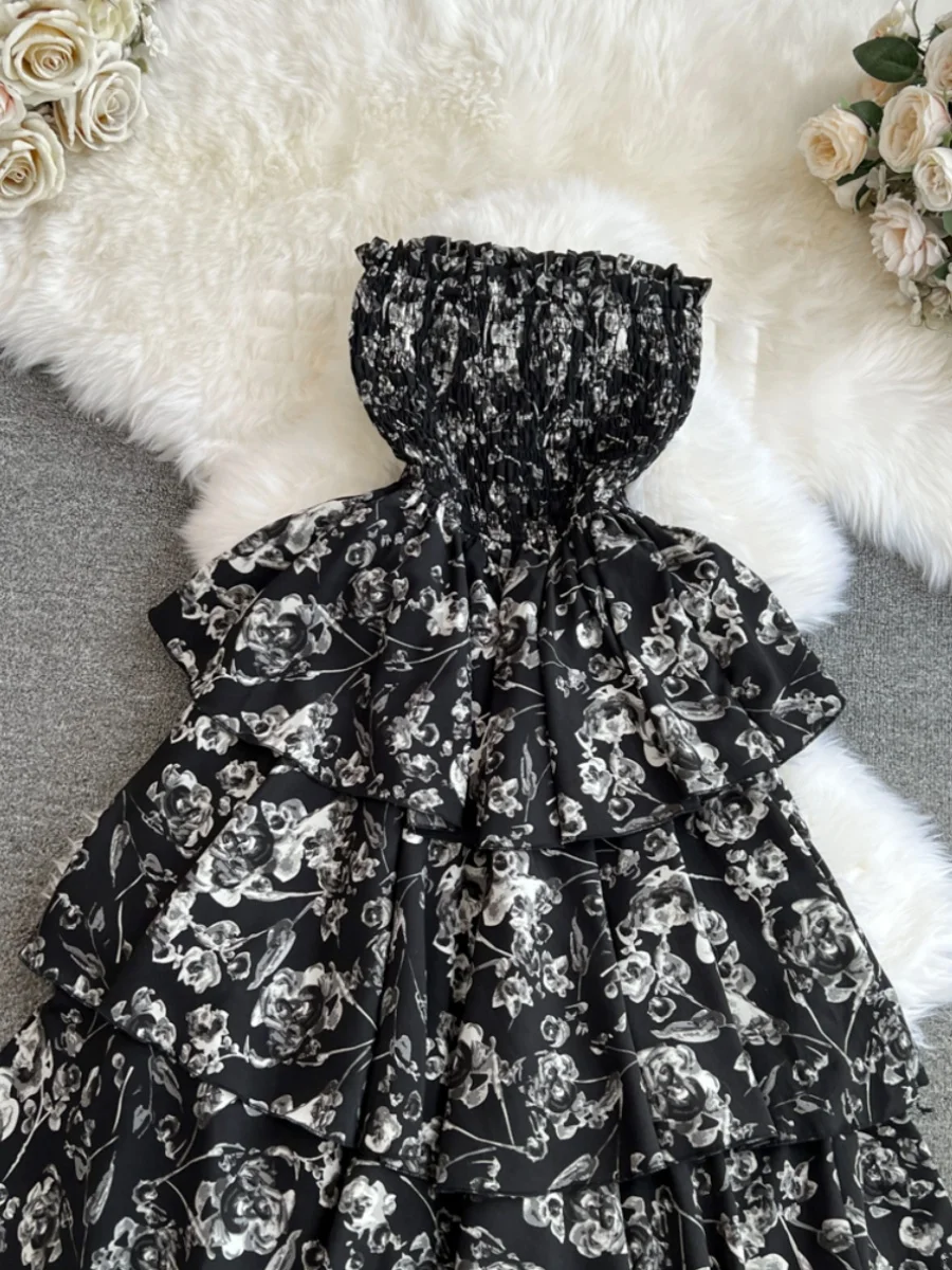 Vestido Midi con Estampado de Cuento de Hadas de Viento Suave, Vestido Casual de Verano para Vacaciones en la Playa, Falda Fl...