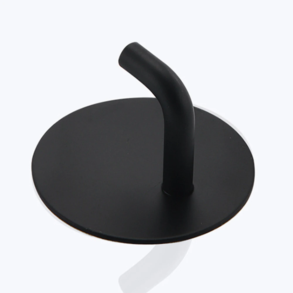 2 PC สีดํา/สีขาวสแตนเลสห้องน้ําห้องครัว Wall Hook Self กาว Sticky Home Bath Key ผู้ถือกระเป๋า Coat Hanger Rack