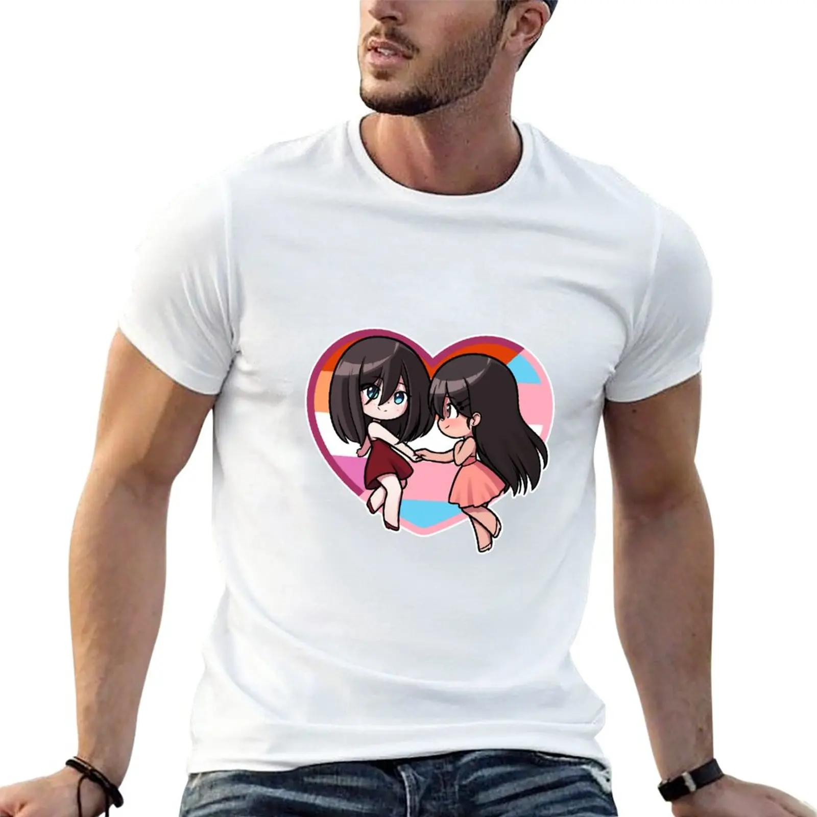 

New Trans & Lesbian Pride Heart T-Shirt anime Short t-shirt mens champion t shirts