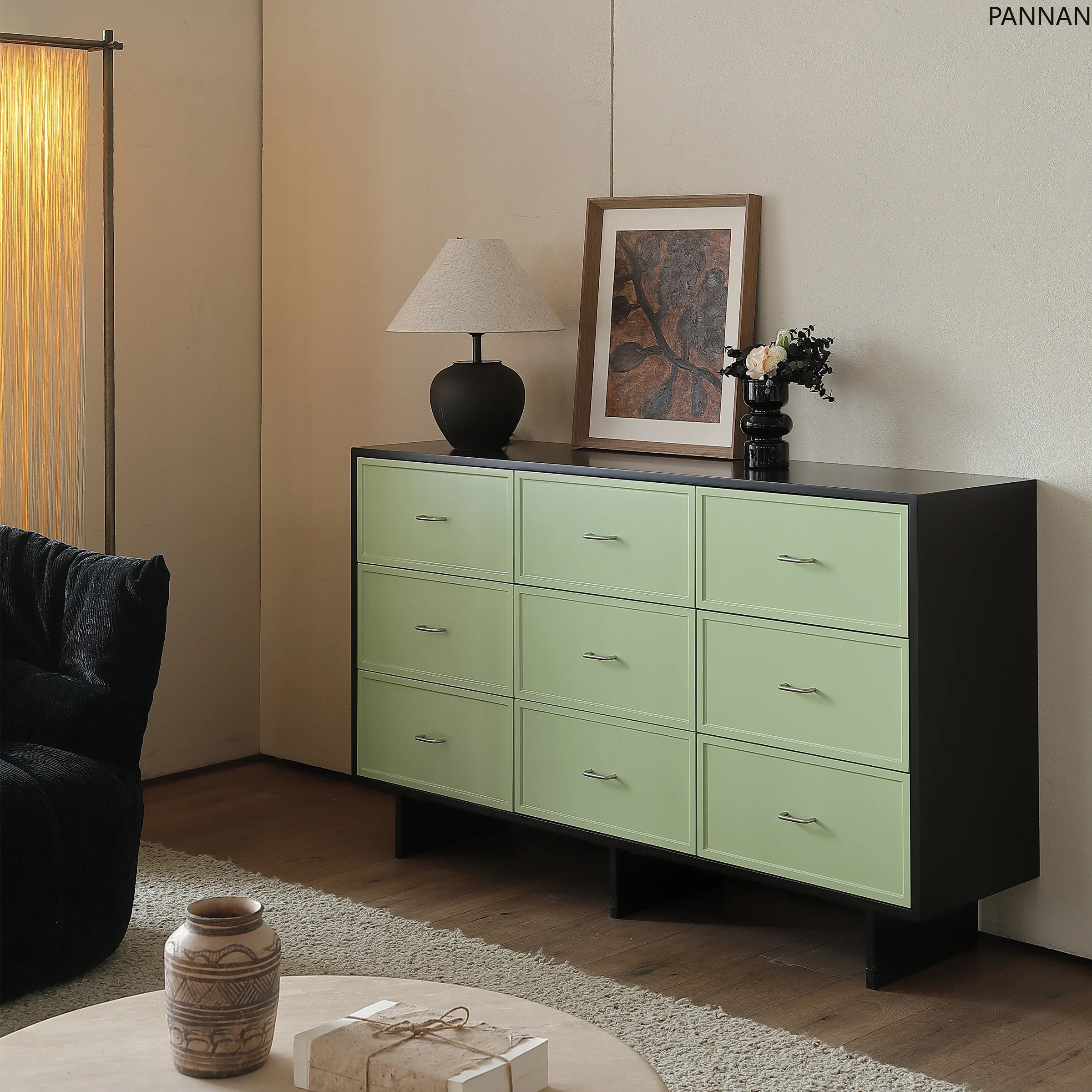 

Dopamine medieval chest cabinet solid wood porch cabinet living room storage green drawer cabinet