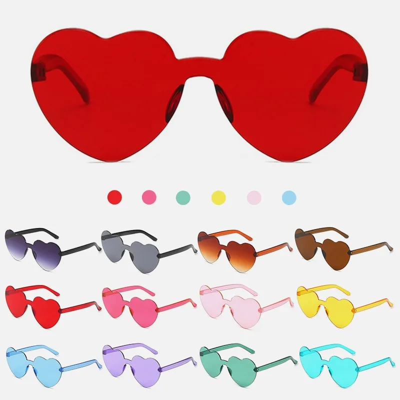 Очки In Heart Loving Fun Sunglasses for Women Jelly Color Frameless Heart Shaped One-piece Glasses Dazzling Color Glasses 선글라스