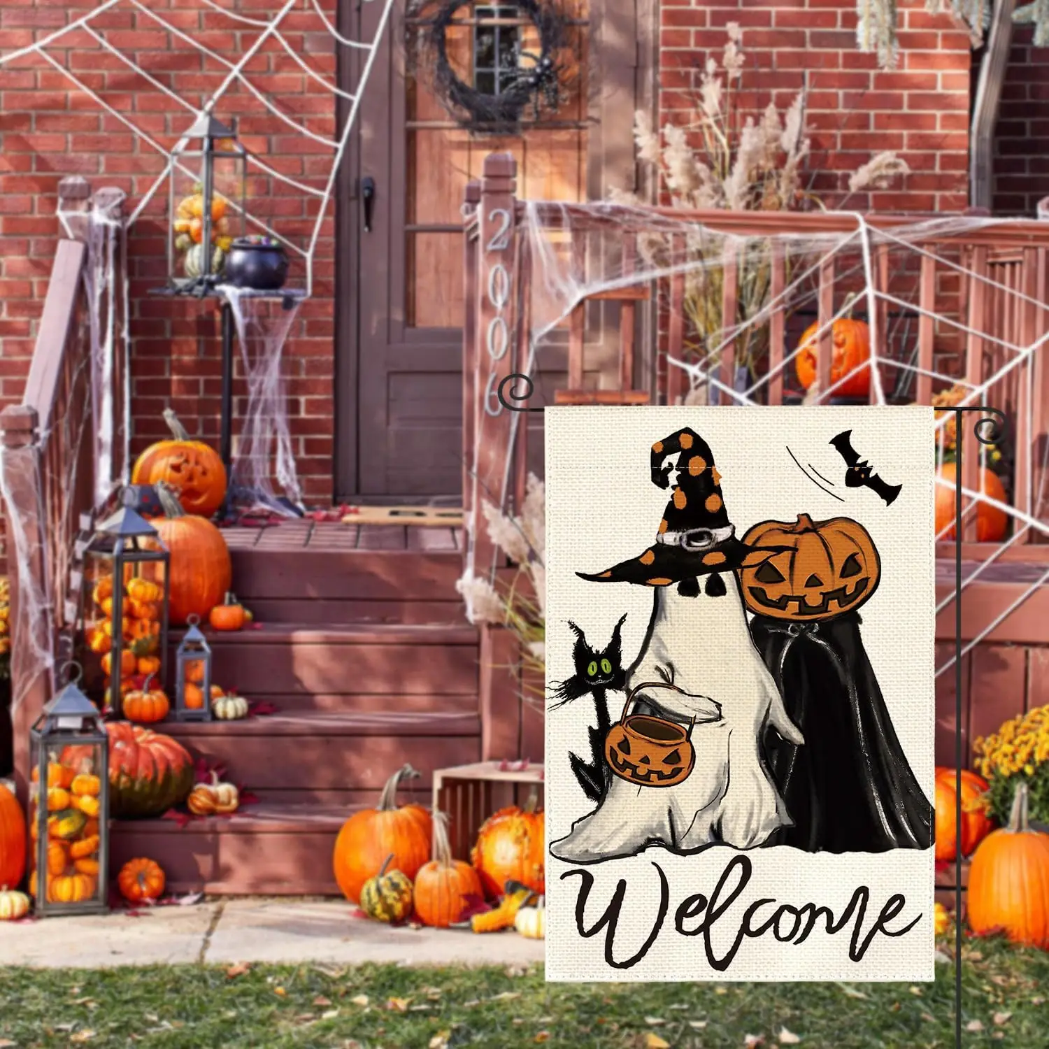 AVOIN colorlife Welcome Halloween Trick Or Treat Garden Flag 12 x 18 Inch Double Sided, Ghost Jack O Lantern Bat Holiday Yard Ou