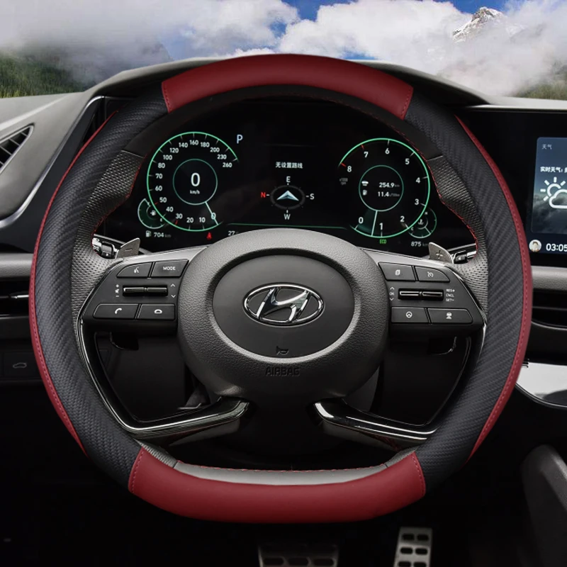 غطاء عجلة قيادة من جلد البولي يوريثين على شكل حرف D ، إكسسوارات سيارات ، سيارة هيونداي أيونياك 5 من من من من الداخل #4