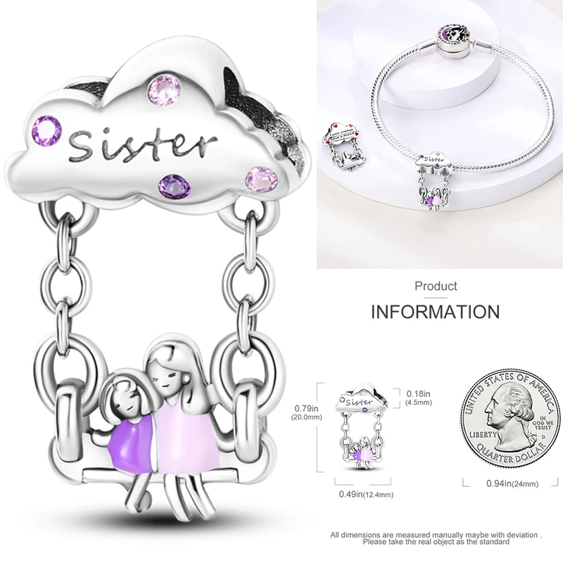 925 Sterling Silber Rosa Ballett-Mädchen Anhänger Junge Mädchen Schwestern Paare Anhänger Passend für Armband DIY Schmuck Original Mode für Frauen – Detail 37
