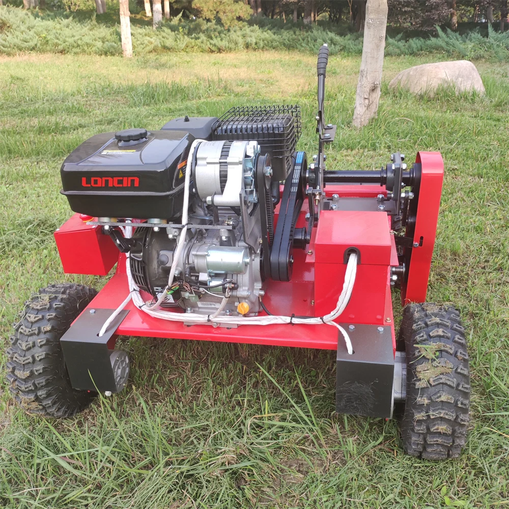 Hybrid Gasoline 200 Meters Long Distance Control Sharp Mowing Blades Remote Control Flail Robot Lawn Mower With 4 Wheels