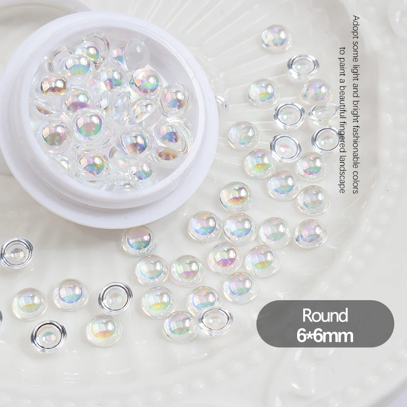 Acrylic Aurora Half Face Pearl Mix Shape Flat Back Nail Art Rhinestone 3D DIY  Manicure Decoration Accessories 100Pcs