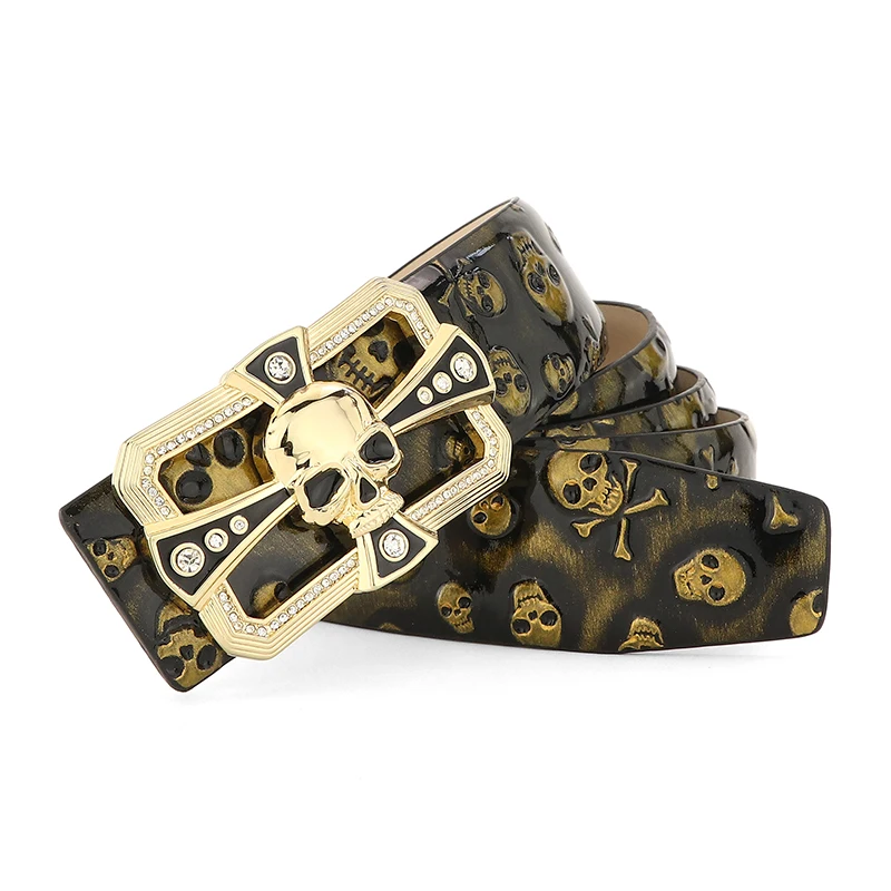 Personality skull slide buckle designers belts men genuine leather Skull head pattern cowskin fashion male younth ceinture homme