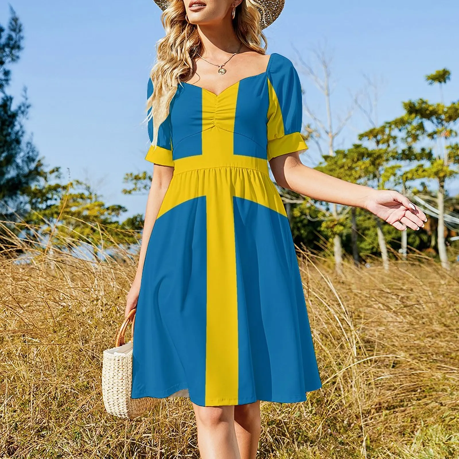 Swedish Flag T-Shirt - Sweden Sports Team Sticker Short Sleeved Dress Female dress luxury dress