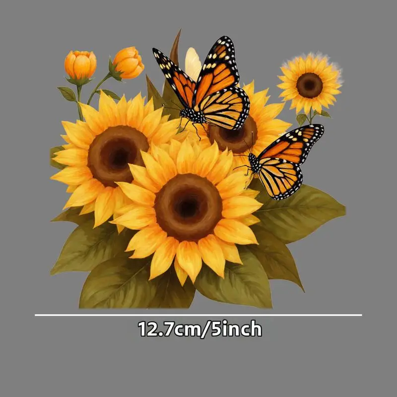 Single-Piece Vehicle Decal Featuring a Lively Design of Sunflowers And Butterflies with Unopened Orange Flower Buds And a Bright