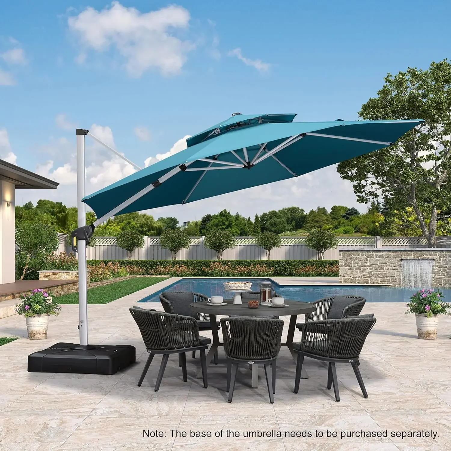 LEAF 12 フィート ダブルトップ ラウンド デラックス パティオ パラソル オフセット ハンギング パラソル アウトドア マーケット パラソル ガーデン パラソル、ターキー