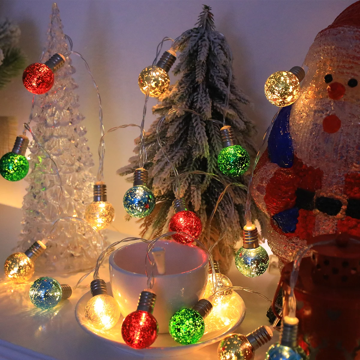 20/10LED سلسلة أضواء كروية لعيد الميلاد تعمل بالبطارية، كرة مستديرة وتصميم خرز ملون، للمنزل/غرفة النوم/غرفة المعيشة/عيد الميلاد