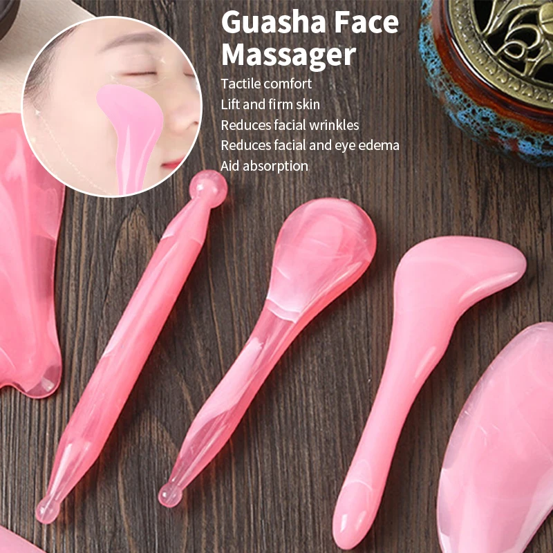 Face Gua Sha massaggiatore raschiante resina Jade Stone Guasha Tool Acupoint Massage Board lifting facciale cura del corpo Beauty Visage Stick